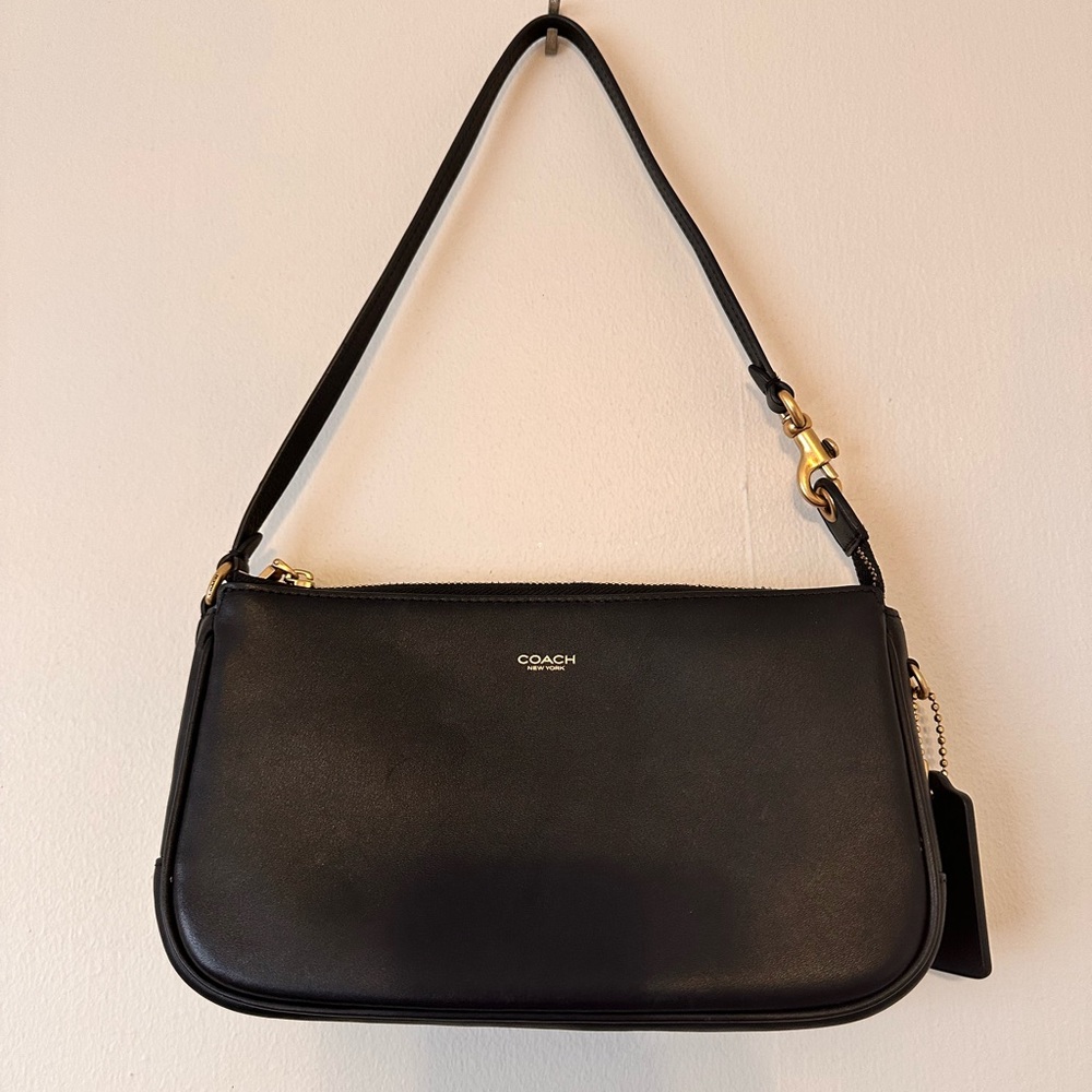 Coach Black Leather Plaza Shoulder Bag